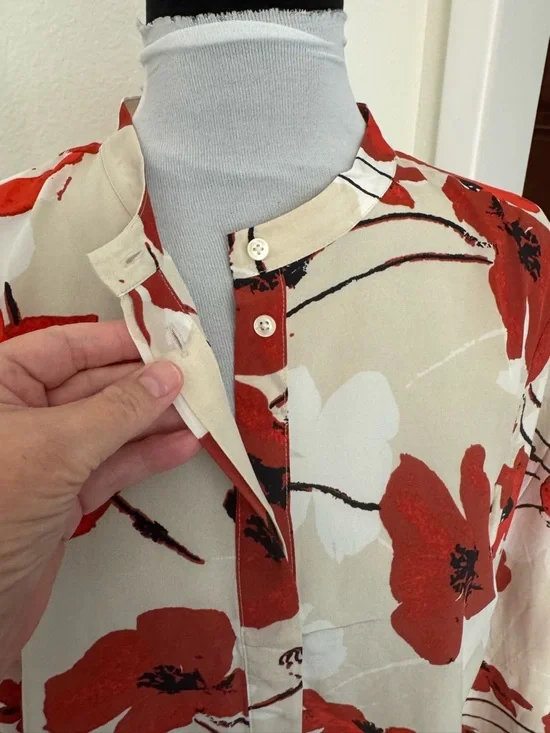 J. Crew Cream Silk Top with Red Poppy & Black Accents NWT - Picture 3 of 9